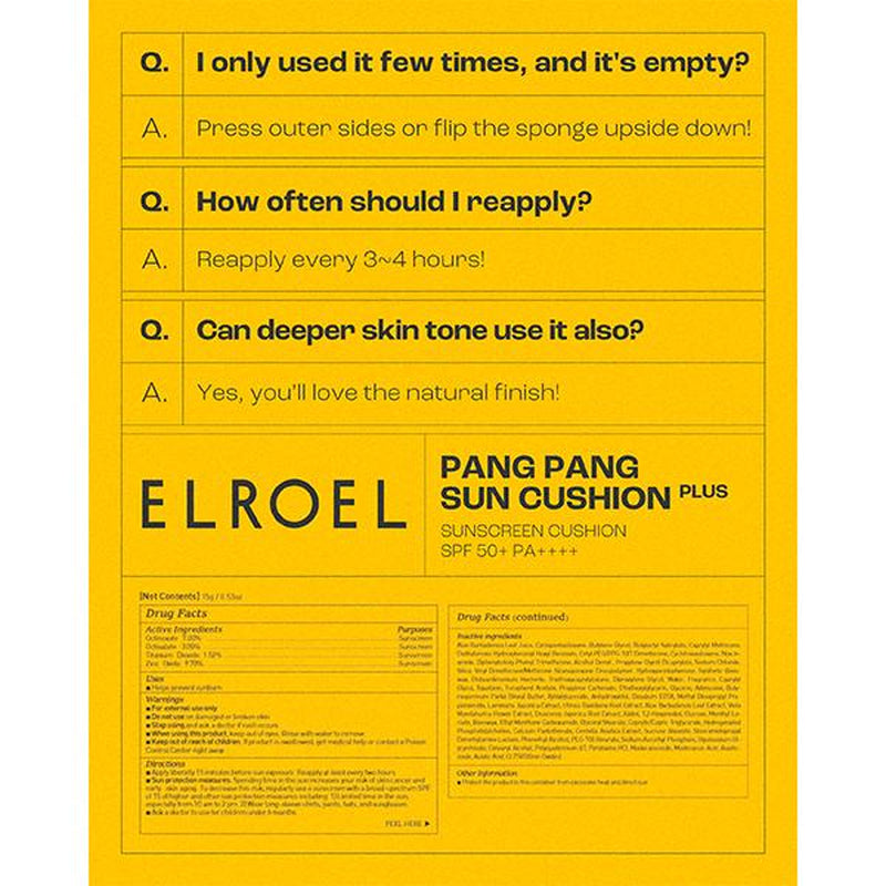 ELROEL Pang Pang Sun Cushion plus - Official Product Korean Sunscreen Cushion Broad Spectrum SPF50+ PA++++ Mineral & Chemical UV Filter (0.53 Oz)