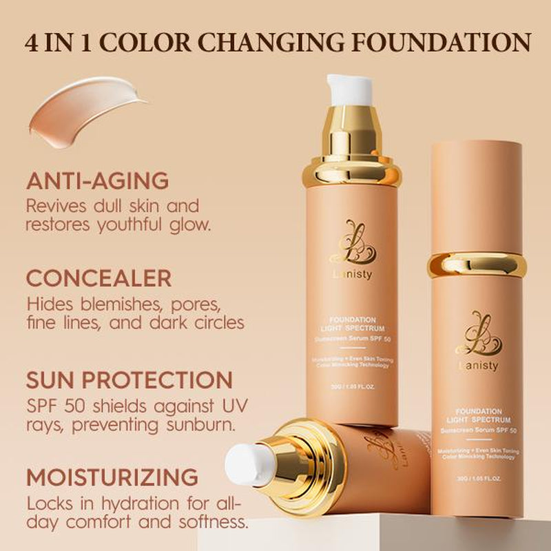 【3 Bottels】Lanisty Color Changing Foundation 4 in 1 Full Coverage , SPF50, Hydrating, Long-Lasting,Moisturizing , Natural Finish,Waterproof Makeup Concealer Concealer