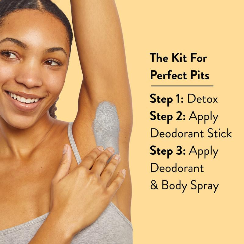Pit Kit - Clean Deodorant Stick and Deodorant and Body Spray, with Armpit Detox Mask, Aluminum-Free, for Men and Women