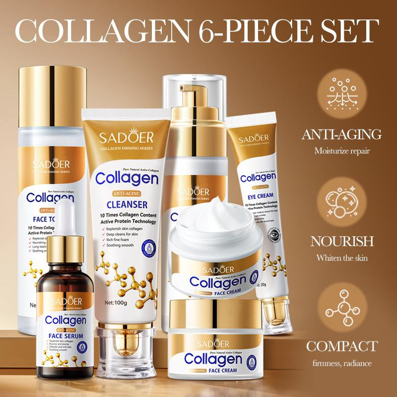 Natural Collagen Skincare Set with 10X Collagen & Hyaluronic Acid, Firming Skin Care Kit for Anti-Wrinkle Moisturizing & Glowing - Daily Skincare