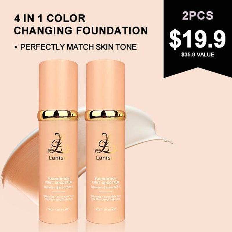 【3 Bottels】Lanisty Color Changing Foundation 4 in 1 Full Coverage , SPF50, Hydrating, Long-Lasting,Moisturizing , Natural Finish,Waterproof Makeup Concealer Concealer