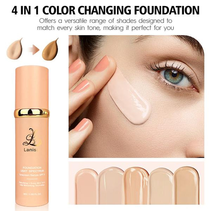 【3 Bottels】Lanisty Color Changing Foundation 4 in 1 Full Coverage , SPF50, Hydrating, Long-Lasting,Moisturizing , Natural Finish,Waterproof Makeup Concealer Concealer