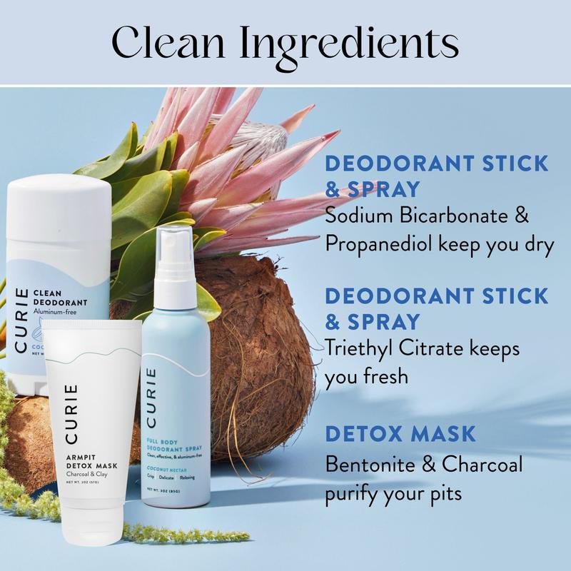 Pit Kit - Clean Deodorant Stick and Deodorant and Body Spray, with Armpit Detox Mask, Aluminum-Free, for Men and Women