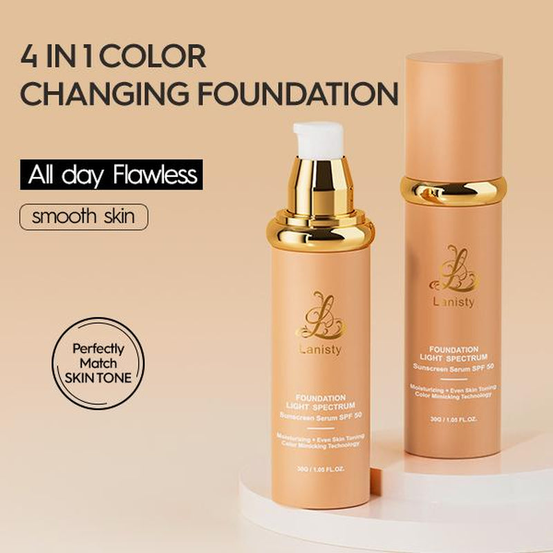 【3 Bottels】Lanisty Color Changing Foundation 4 in 1 Full Coverage , SPF50, Hydrating, Long-Lasting,Moisturizing , Natural Finish,Waterproof Makeup Concealer Concealer