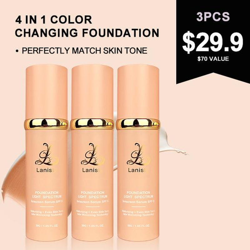【3 Bottels】Lanisty Color Changing Foundation 4 in 1 Full Coverage , SPF50, Hydrating, Long-Lasting,Moisturizing , Natural Finish,Waterproof Makeup Concealer Concealer