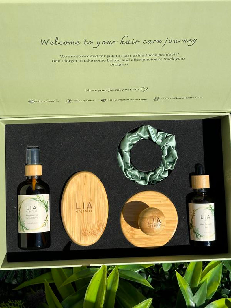 LIA Organics Hair Bundle- Hair Growth Oil 50Ml + Rosemary Tonic 100Ml + Scalp Brush & Massager + Silk Scrunchie