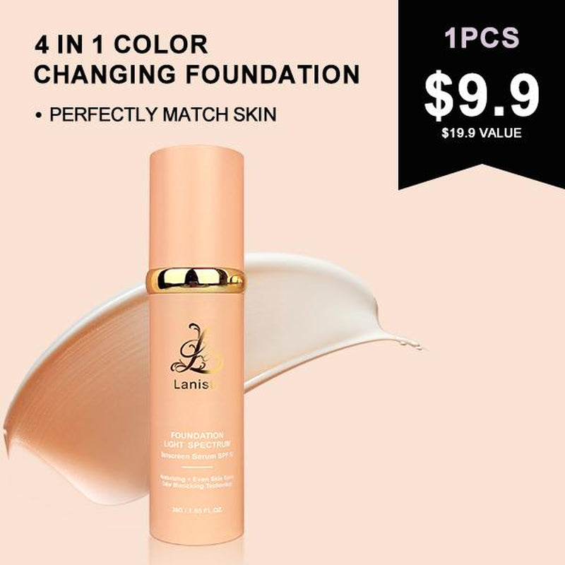 【3 Bottels】Lanisty Color Changing Foundation 4 in 1 Full Coverage , SPF50, Hydrating, Long-Lasting,Moisturizing , Natural Finish,Waterproof Makeup Concealer Concealer